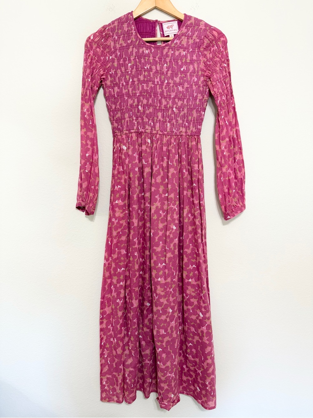 BANJANAN Smocked Long Sleeve Printed Maxi Dress Size Small